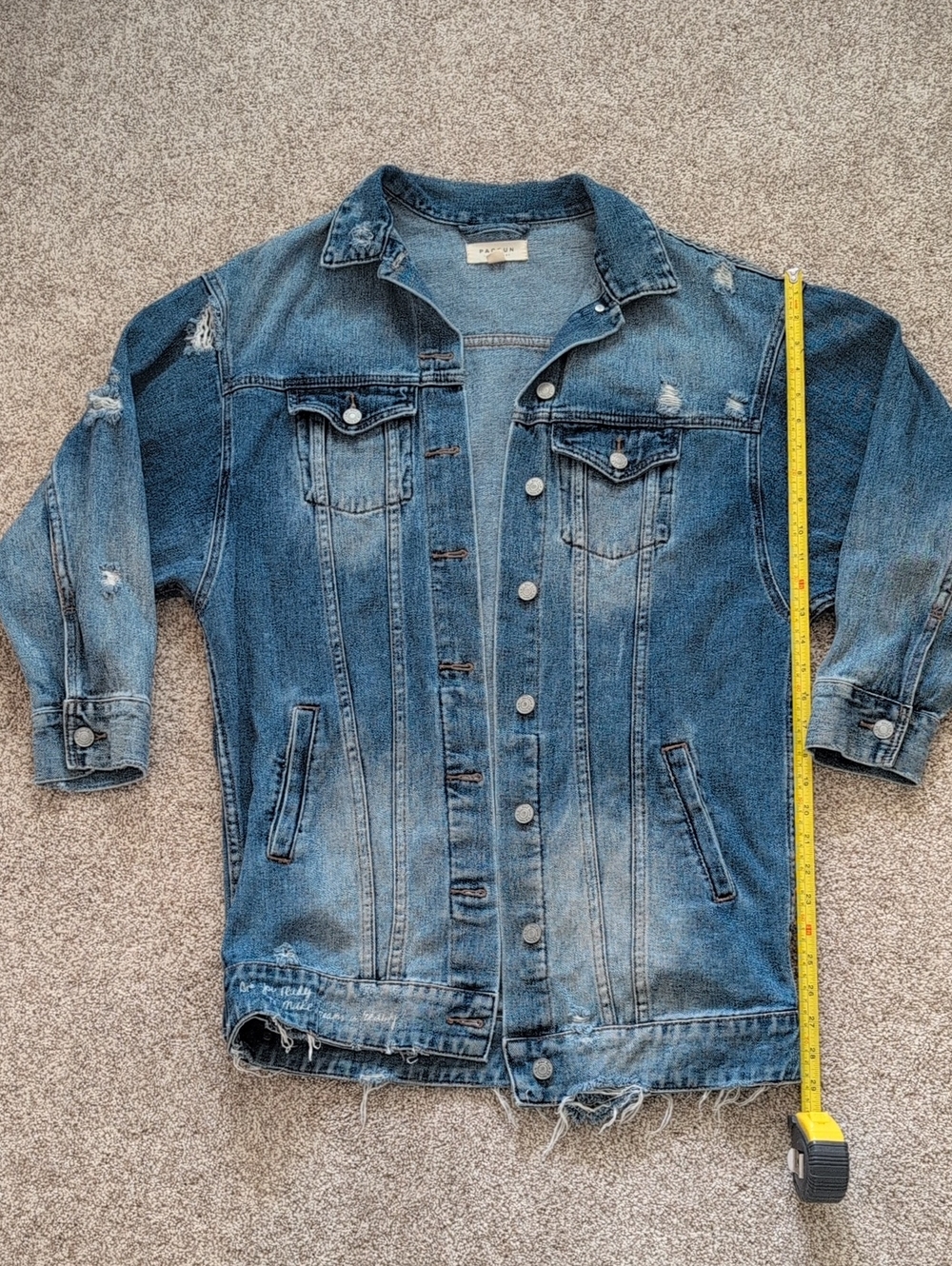 🗝️🧶 PacSun, 100% Cotton Blue Distressed Denim Oversized Jacket
